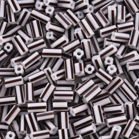 8-10mm Striped Glass Bugle Beads - Black / White - 20grams