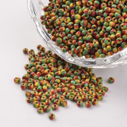 12/0 Opaque Glass Seed Beads Ragae Colours green red and yellow 25g bag