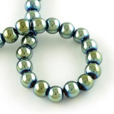 4mm Round Electroplated Glass - Metallic Green - 30" Strand about 200pc