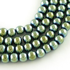 4mm Round Electroplated Glass - Metallic Green - 30" Strand about 200pc