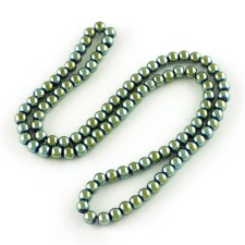 4mm Round Electroplated Glass - Metallic Green - 30" Strand about 200pc