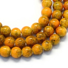 6mm Round Glass Marble Look - Burnt Orange - 32" Strand about 145pc