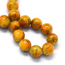 6mm Round Glass Marble Look - Burnt Orange - 32" Strand about 145pc