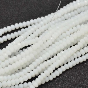 3x2mm Crystal Faceted Round Beads - White - 13" Strand