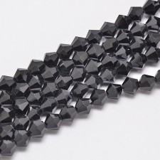 4mm Crystal Glass Faceted Bicone Beads  - Black - 15" Strand