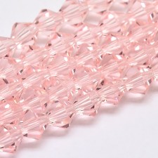 4mm Crystal Glass Faceted Bicone Beads - Pink - 15" Strand
