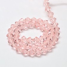 Crystal Glass Bicone 4mm Faceted Beads - Pink - 15" Strand
