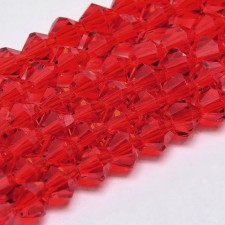4mm Crystal Glass Faceted Bicone Beads - Red - 15" Strand