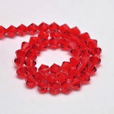 Crystal Glass Bicone 4mm Faceted Beads - Red - 15" Strand