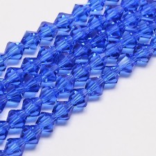 4mm Crystal Glass Faceted Bicone Beads  - Cobalt Blue - 15" Strand