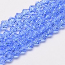 4mm Crystal Glass Faceted Bicone Beads - Blue - 15" Strand