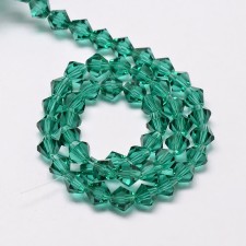 Crystal Glass Bicone 4mm Faceted Beads - Emerald Green - 15" Strand