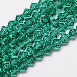 Crystal Glass Bicone 4mm Faceted Beads - Emerald Green - 15" Strand
