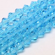 4mm Crystal Glass Faceted Bicone Beads - Aqua Blue - 15" Strand
