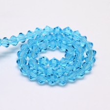Crystal Glass Bicone 4mm Faceted Beads - Aqua Blue - 15" Strand
