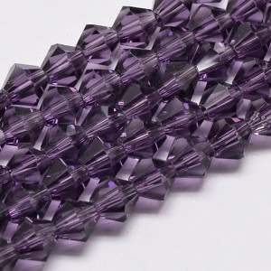 4mm Crystal Glass Faceted Bicone Beads - Purple - 15" Strand