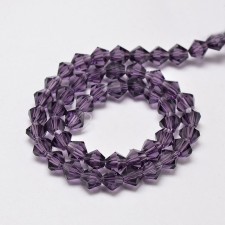 4mm Crystal Glass Faceted Bicone Beads - Purple - 15" Strand
