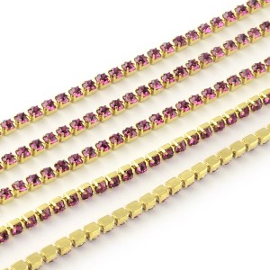 Rhinestone Cup Chain SS6 Gold Metal Chain with AB Gold Glass Stone - 1 Yd
