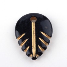 Golden Metal Enlaced, Black Leaf Beads About 30pcs