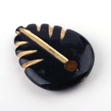 Golden Metal Enlaced, Black Leaf Beads About 30pcs