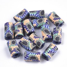 Handmade Polymer Clay Beads Sunflower Pattern 12x7mm 20pcs