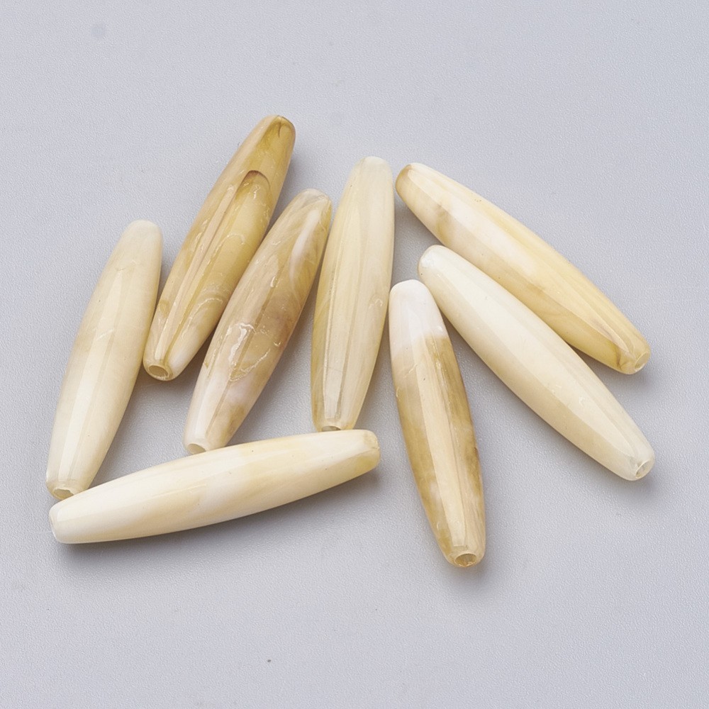 Acrylic Beads Long Rice Beads Tan 28x6mm 25pcs