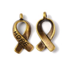 Antique Bronze Awareness Ribbon Charms 18x7.5mm 10pc