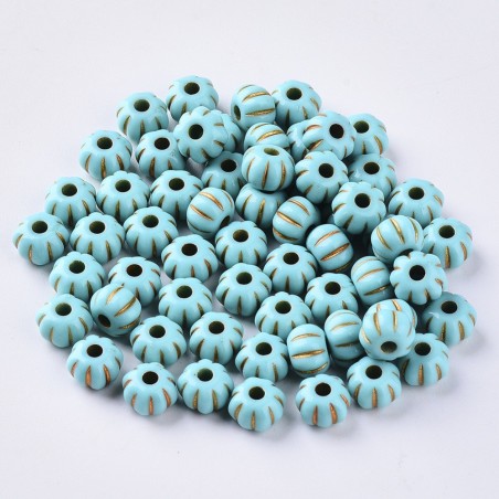 Turquoise Blue Acrylic Beads Pumpkin Shape 7x5mm 20 grams