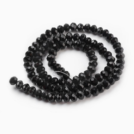 6X4mm Glass Rondelle Faceted Beads - Black - 16" Strand 88-92pcs