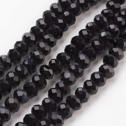 6X4mm Glass Rondelle Faceted Beads - Black - 16" Strand 88-92pcs