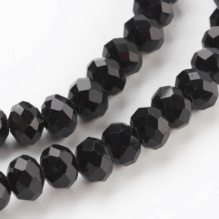 6X4mm Glass Rondelle Faceted Beads - Black - 16" Strand 88-92pcs