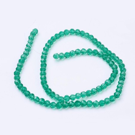 4mm Faceted Glass Beads Round - Teal - 14 in Strand