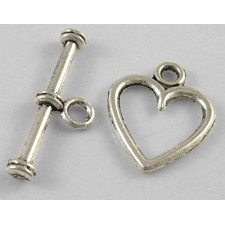 Heart Toggle Clasp Silver Tone 14x12mm - 10pcs