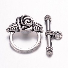 Rose Toggle Clasp Silver Tone 18x19mm - 10pcs