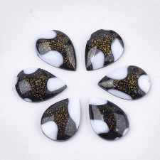 Epoxy Resin Cabochons, with Glitter Powder, Teardrop, Black -14x10mm - 20pcs