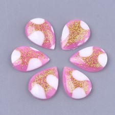 Resin Cabochons, with Glitter Powder, Teardrop, Pink -14x10mm - 20pcs