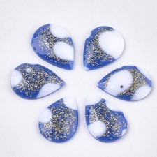 Resin Cabochons, with Glitter Powder, Teardrop, Navy Blue -14x10mm - 20pcs