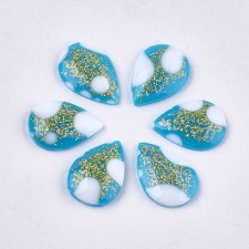 Epoxy Resin Cabochons, with Glitter Powder, Teardrop, Blue -14x10mm - 20pcs