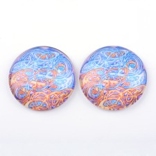 Glass Cabochons, Half Round/Dome, Kaleidoscope Pattern, Sky Blue, 12x4mm - 10pcs