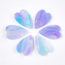 Resin Heart Pendant Purple Blue - 20x13mm - 4pcs