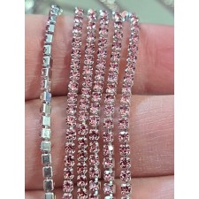 Rhinestone Cup Chain SS6 Silver Metal with Pink Glass Stone -1 Yd