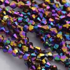4mm Bicone Electroplated Glass Beads - Purple Oil Slick  - 18.5" Strand