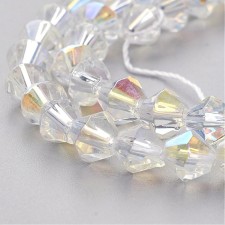 6mm Bicone Electroplated Glass Beads - AB Clear  - 10.5" Strand