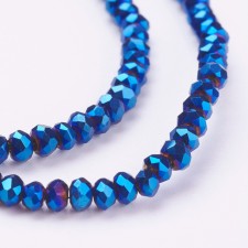 3x2mm Rondelle Electroplated Glass Beads - 14in Strand - Plated Blue