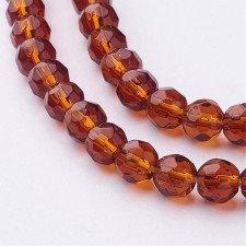 6mm Faceted Glass Beads Round - Amber - 12.5 in Strand
