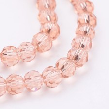 4mm Faceted Glass Beads Round - Pink - 14 in Strand