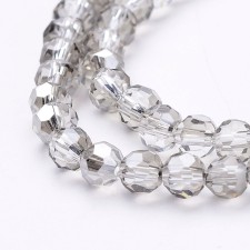 4mm Faceted Glass Beads Round - Smoke - 14 in Strand