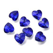 Faceted Glass Heart Pendant Charms - Sapphire Blue - 14x14mm 10pcs