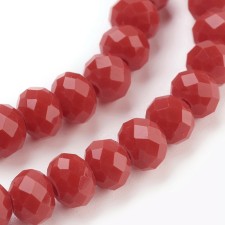 6x4mm Faceted Rondelle Glass Beads - Red - 15" Strand