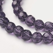 6mm Faceted Glass Beads Round - Deep Purple - 12.5 in Strand